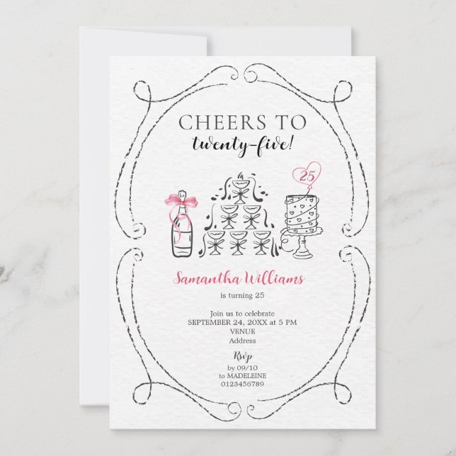 Convite Saúde à Torre de Champanhe da Garota de Aniversári (Frente)