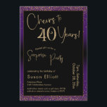 Convite Saúde aos 40 anos Surpresa Festa de aniversário, R<br><div class="desc">Usando duas fontes distintas, criei gráficos para seu anúncio e embelezei-os com um efeito de ouro falso-metálico para uma vibração festiva. Embora cada parte possa ser movida para se adequar às suas necessidades, o cabeçalho diz "Saúde a 40 Anos!" e "Partido Surpresa". ("Surpresa" pode ser removida se a sua parte...</div>