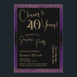 Convite Saúde aos 40 anos Surpresa Festa de aniversário, R<br><div class="desc">Usando duas fontes distintas, criei gráficos para seu anúncio e embelezei-os com um efeito de ouro falso-metálico para uma vibração festiva. Embora cada parte possa ser movida para se adequar às suas necessidades, o cabeçalho diz "Saúde a 40 Anos!" e "Partido Surpresa". ("Surpresa" pode ser removida se a sua parte...</div>
