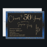 Convite Saúde aos 50 anos Surpresa Aniversário Dourado e A<br><div class="desc">Usando duas fontes distintas, criei gráficos para seu anúncio e embelezei-os com um efeito de ouro falso-metálico para uma vibração festiva. Embora cada parte possa ser movida para se adequar às suas necessidades, o cabeçalho diz "Saúde a 50 Anos!" e "Partido Surpresa". ("Surpresa" pode ser removida se a sua parte...</div>