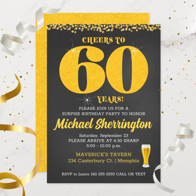 Convite Saúde aos 60 anos Aniversário 60 sexagésimo sexagé (60th Cheers to 60 Years Birthday Invitation)