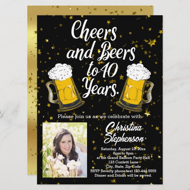 Convite Saúde e Cerveja a 40 anos de aniversário de 40 ano (Frente/Verso)