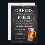 Convite Saúde e Cervejas 50º Aniversário Chalkboard Invita<br><div class="desc">Aplausos e cervejas. Convites de aniversário. É fácil personalizar. Todo o texto é ajustável e fácil de mudar para as necessidades do seu próprio partido. Elementos de fundo do quadro e da rústica. Diversão Chalkboard espirra e floresce. Caneca de cerveja de aquarela. Convites para ele. design de aniversário de CHURRASCO...</div>
