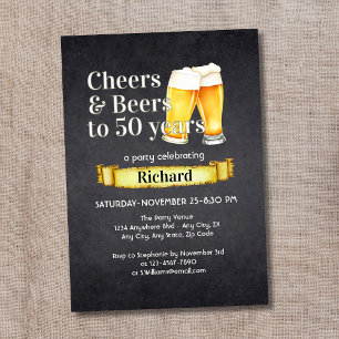 Convite Saúde e Cervejas 50 anos Preto-Vintage Simples