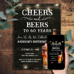 Convite Saúde e Cervejas 60ª Luzes de Bar de Aniversário<br><div class="desc">Aplausos e cervejas. Convites de aniversário. É fácil personalizar. Todo o texto é ajustável e fácil de mudar para as necessidades do seu próprio partido. Elementos de fundo rusticados das luzes de string. Diversão Chalkboard espirra e floresce. Caneca de cerveja de aquarela. Convites para ele. design de aniversário de CHURRASCO...</div>