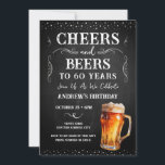 Convite Saúde e Cervejas 60º Aniversário Chalkboard Convit<br><div class="desc">Aplausos e cervejas. Convites de aniversário. É fácil personalizar. Todo o texto é ajustável e fácil de mudar para as necessidades do seu próprio partido. Elementos de fundo do quadro e da rústica. Diversão Chalkboard espirra e floresce. Caneca de cerveja de aquarela. Convites para ele. design de aniversário de CHURRASCO...</div>