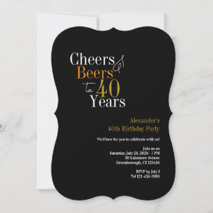Convite Saúde e cervejas a 40 anos de festa, preto e ouro