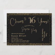 Saúde para 16 anos Surpresa Aniversário Dourado e 