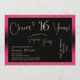 Convite Saúde para 16 anos Surpresa Aniversário, Rosa Prof