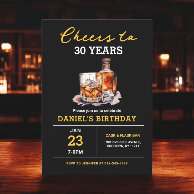Convite Saúde para 30 anos Festa de aniversário Whiskey Bo (Criador carregado)