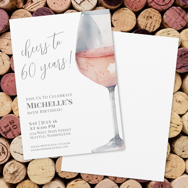 Convite Saúde Para 60 Anos 60 Festa de aniversário (Wine Cheers Sixty 60th Birthday Party Invitation)
