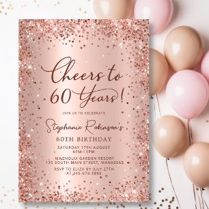 Convite Saúde para 60 anos Rosa Dourado 60º aniversário