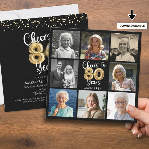 Convite Saúde para 80 anos Balões de Colagem de Fotos Aniv