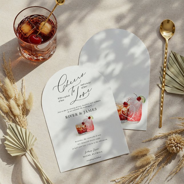 Convite Saúde para Casais de Aquarela Casamento com Cockta (Cheers to Love Watercolor Couples Cocktail Wedding Invitation)