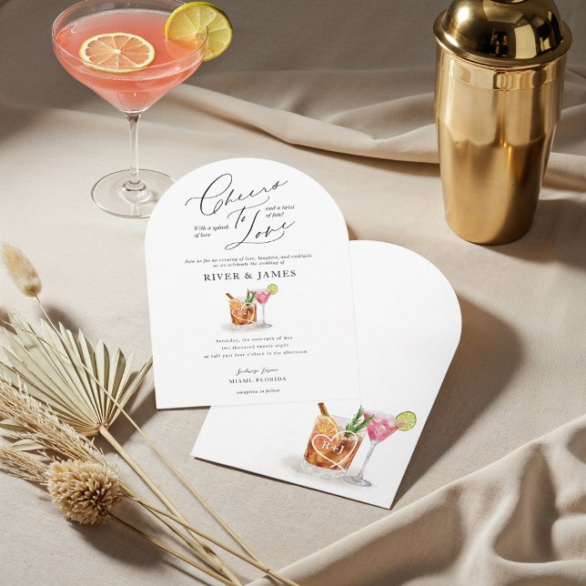 Convite Saúde para Casais de Aquarela Casamento com Cockta (Cheers to Love Watercolor Couples Cocktail Wedding Invitation)