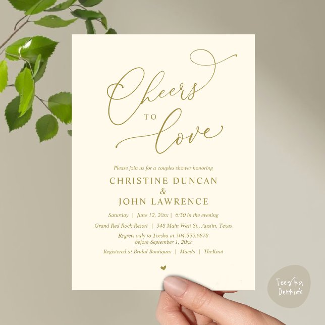 Convite Saúde para o amor, Partido dos Chás Românticos (Cheers to love, Romantic Couples Shower Modern Party Winery Invitation Card, PDF, Summer Yellow Gold)