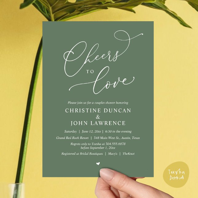 Convite Saúde para o amor, Partido dos Chás Românticos (Cheers to love, Romantic Couples Shower Modern Party Winery Invitation Card PDF Summer Greenery Sage)