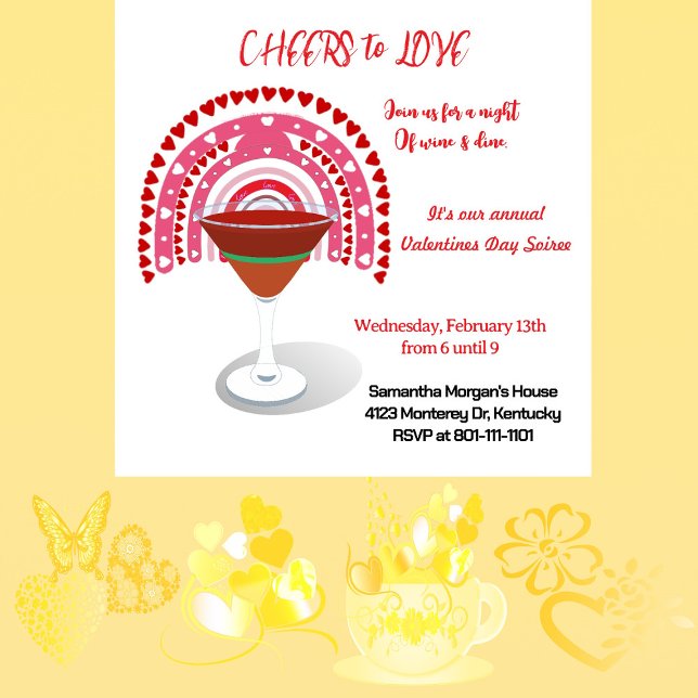Convite Saúde para o Namorados do Coquetel (Cheers to Love Valentine Hearts Cocktail Party Invitation)