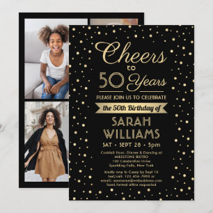 Convite Saúde Todo Ano Dourado Confetti 50º Aniversário