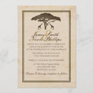 Convite Savana Africana Duas Girafas & Árvore Casamento Vi