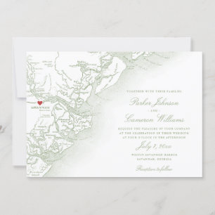 Convite Savannah Georgia Mapa Elegante Sage Casamento Verd