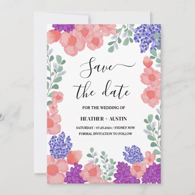 Convite Save Date Wedding Flowers Watercolor   (Frente)