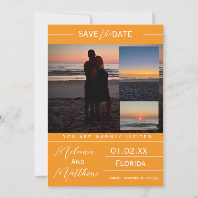 Convite Save the Date Beach Photo Collage (Frente)