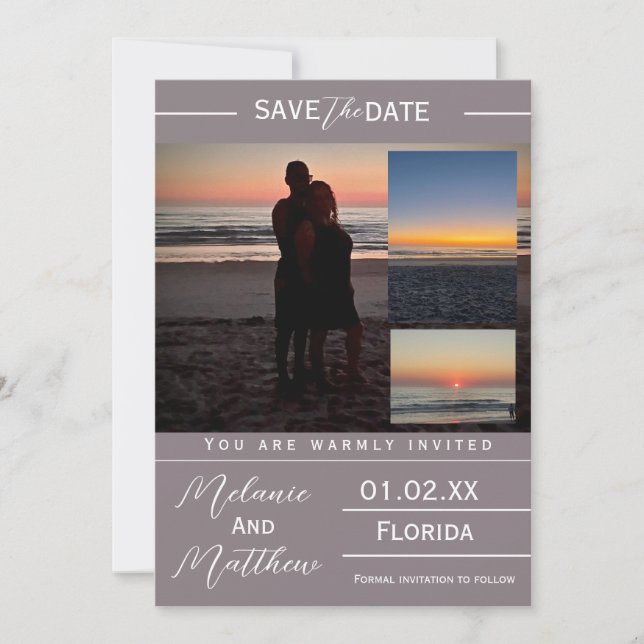 Convite Save the Date Beach Photo Collage (Frente)