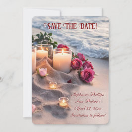 Convite Save the Date Beach Roses Candles