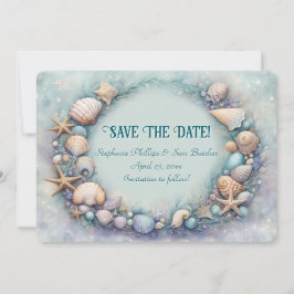 Convite Save the Date Beach Seashells Coastal Themed