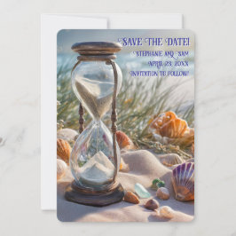 Convite Save the Date Beach Seashells Hourglass