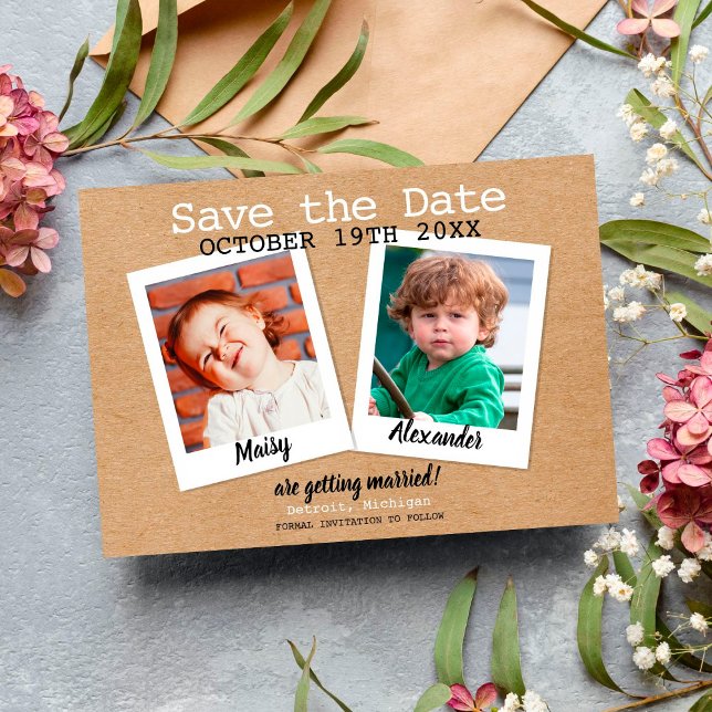Convite Save the Date Childhood Photos Fun Rustic Boho (Criador carregado)