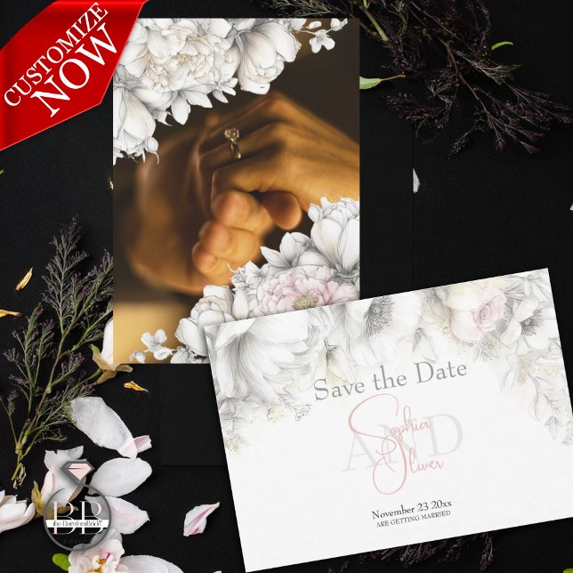 Convite Save the Date | Classic Modern Ivory and Blush  (Criador carregado)