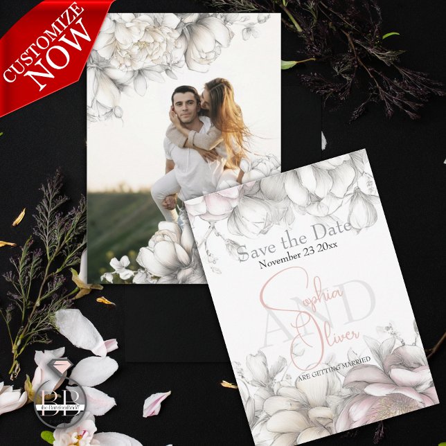 Convite Save the Date | Classic Modern Ivory and Blush  (Criador carregado)