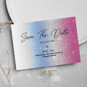 Convite Save The Date com brilho rosa azul prata o