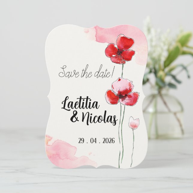 Convite Save the Date "Coquelicots" (Em pé/Frente)