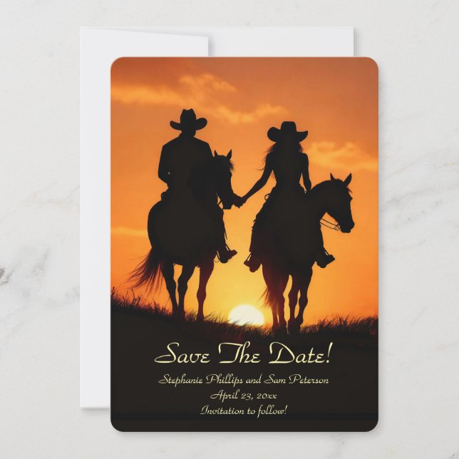 Convite Save the Date Country Western Cowboy Cowgirl  (Frente)