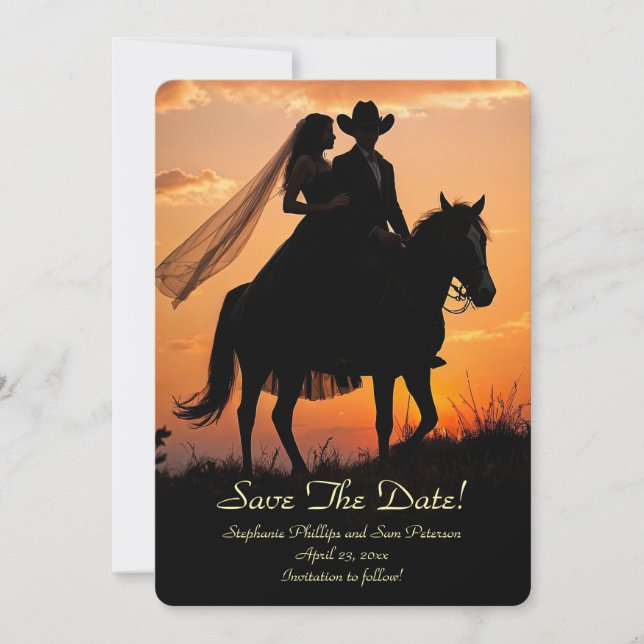 Convite Save the Date Country Western Cowboy Cowgirl (Frente)