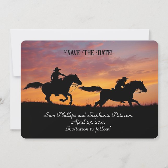 Convite Save the Date Country Western Cowboy Cowgirl  (Frente)