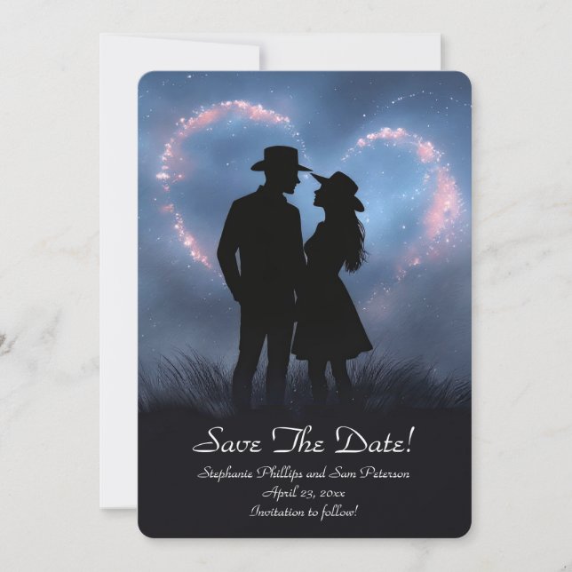 Convite Save the Date Country Western Cowboy Cowgirl  (Frente)