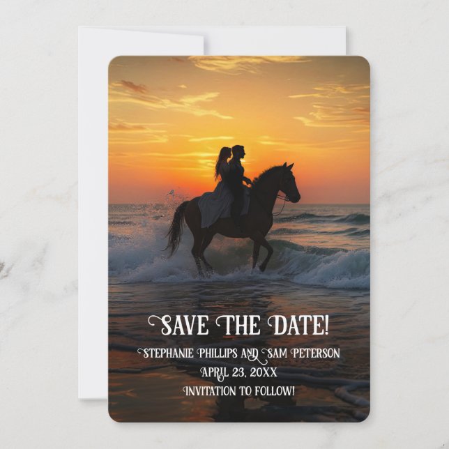 Convite Save the Date Horseback Riding Beach (Frente)