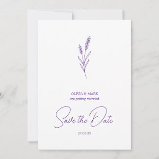 Convite save the date minimalist elegant writing lavender