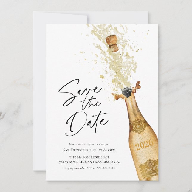 Convite Save the Date New Years Invitation (Frente)