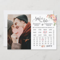 Save the Date Photo calendar Pink floral wedding