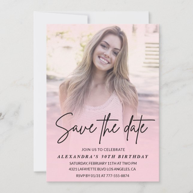 Convite Save the date Photo Gradient Blush Pink 30th (Frente)