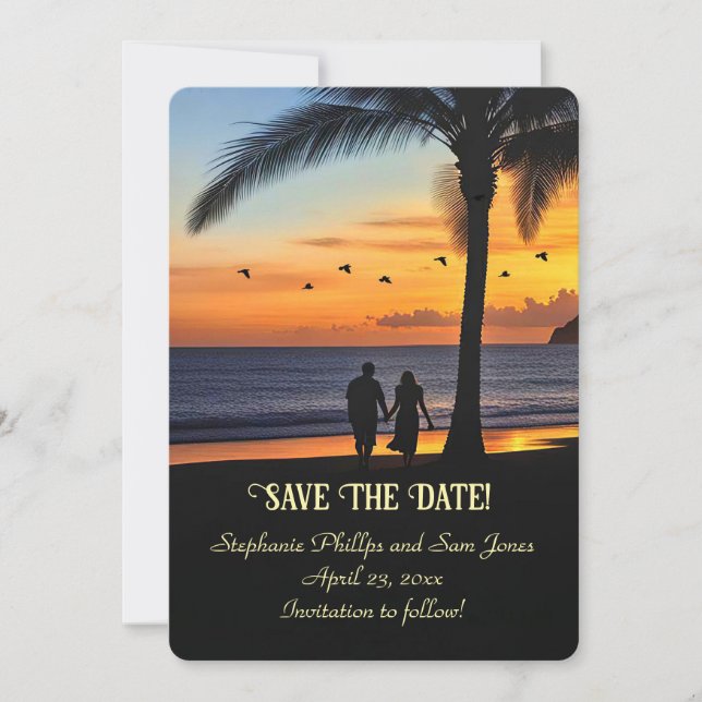 Convite Save the Date Tropical Beach Couple (Frente)