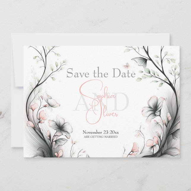 Convite Save the Date | Whimsical Delicate Blush Floral (Frente)