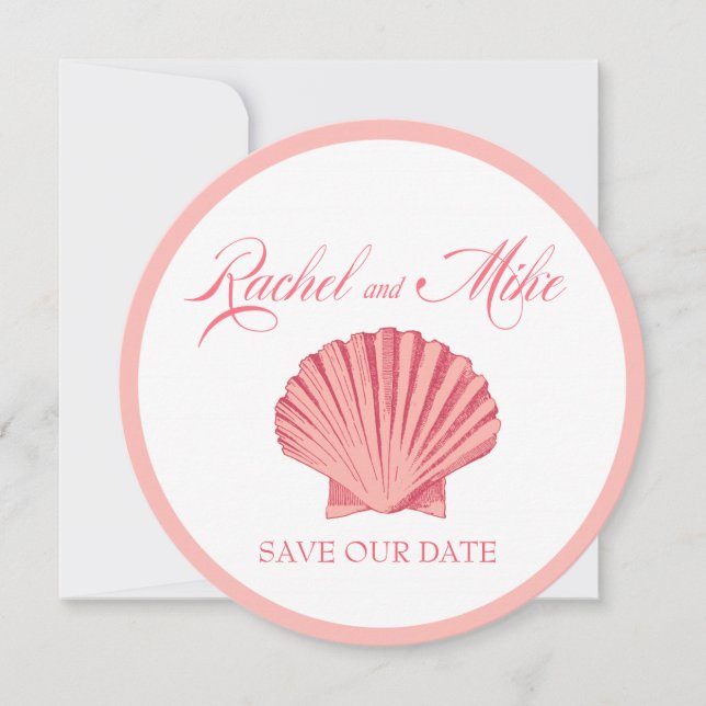 Convite Scallop Seashell Beach Wedding | rosa (Frente)