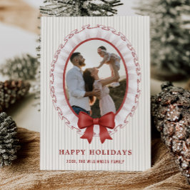 Convite Scalloped Frame + Bow Holiday Photo Card