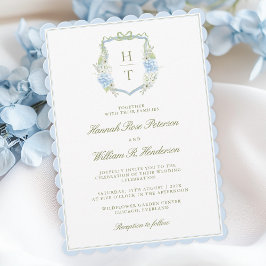 Convite Scalloped Hydrangea Crest Wedding Invitation